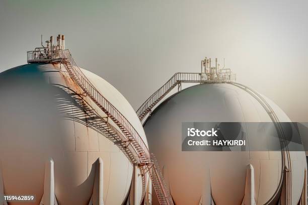 Sphere Gas Tanks In Refiney Plant Stock Photo - Download Image Now - Natural Gas, Gas, Gasoline
