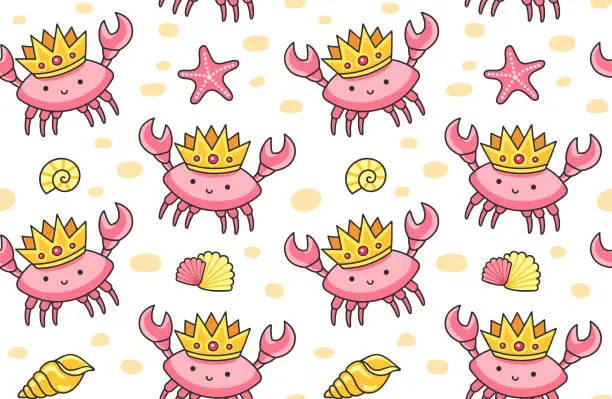 Vector illustration of Cute crabs in the golden crowns.