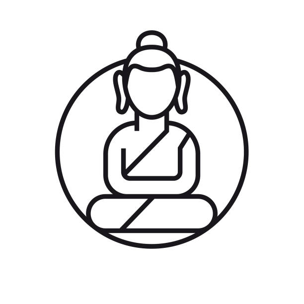 Vector Sitting Buddha - Outline Icon Eps10 vector illustration with layers (removeable) and high resolution jpeg file included (300dpi). tibetan ethnicity stock illustrations