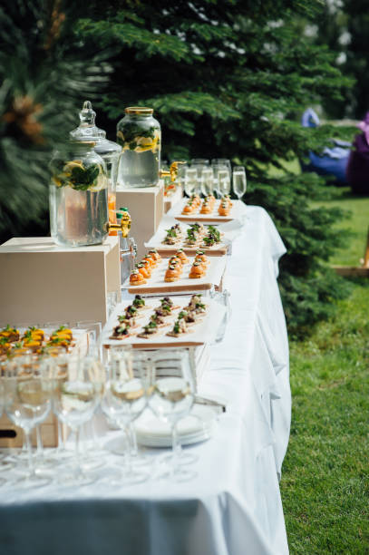 istock catering services background with snacks on guests table outdoor wedding party 1159465961