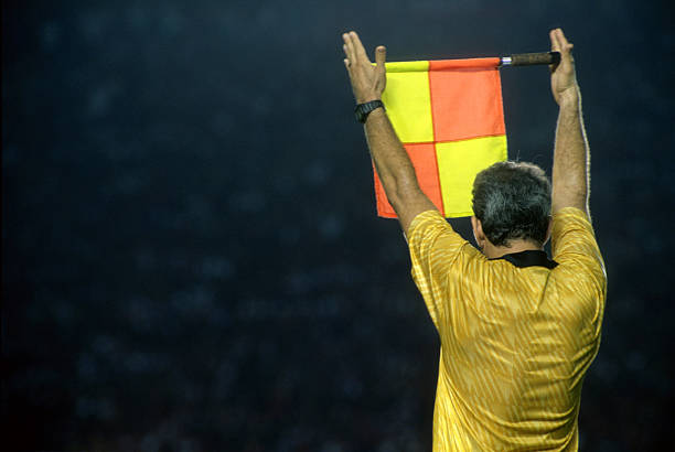 Assistant referee informing a substitution The game is interrupted for a substituion in a soccer game referee stock pictures, royalty-free photos & images