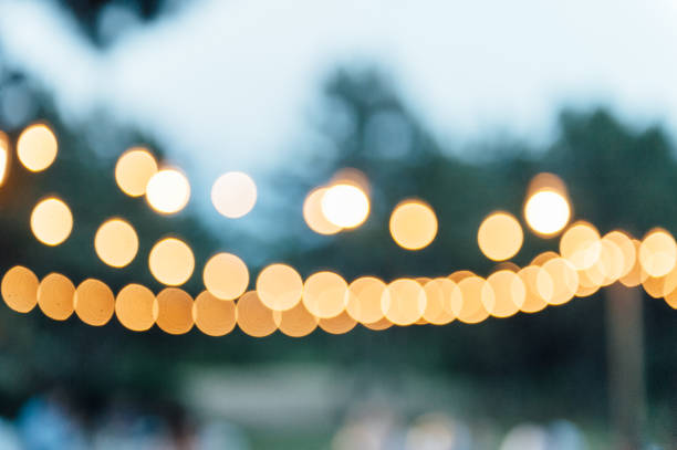 istock Light bulb decor in outdoor party. blurred photo 1159466291