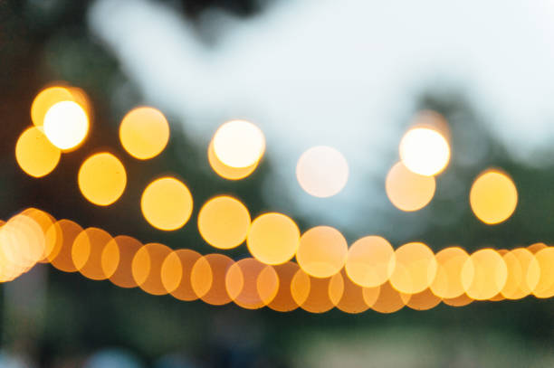 istock Light bulb decor in outdoor party. blurred photo 1159466364