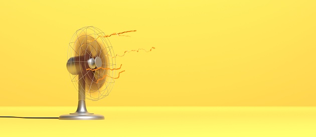 3D running fan during heatwave coloured background