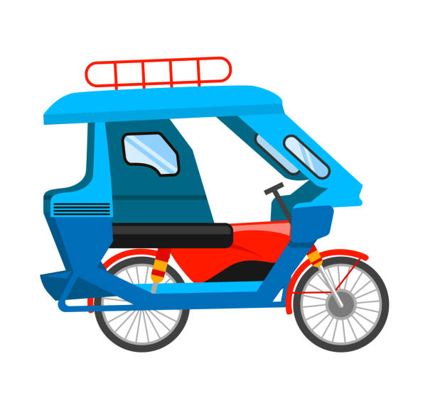 Motorized tricycle. Asian transport. Vector flat illustration autorickshaw stock illustrations