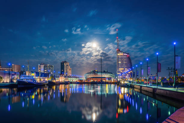 istock Long exposure at the blue hour in bremerhaven. 1159469368