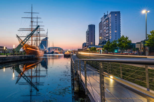 istock Long exposure at the blue hour in bremerhaven. 1159469463