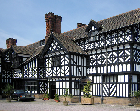 Grand Tudor house named Hillbark on the Wirral in England.