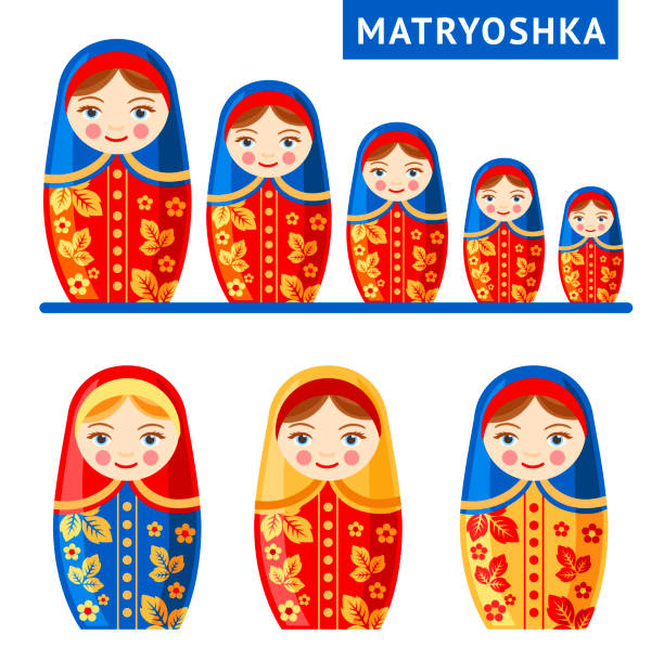 illustrations, cliparts, dessins animés et icônes de poupée de nidage russe. matryoshka. - figurine russian nesting doll russia russian culture