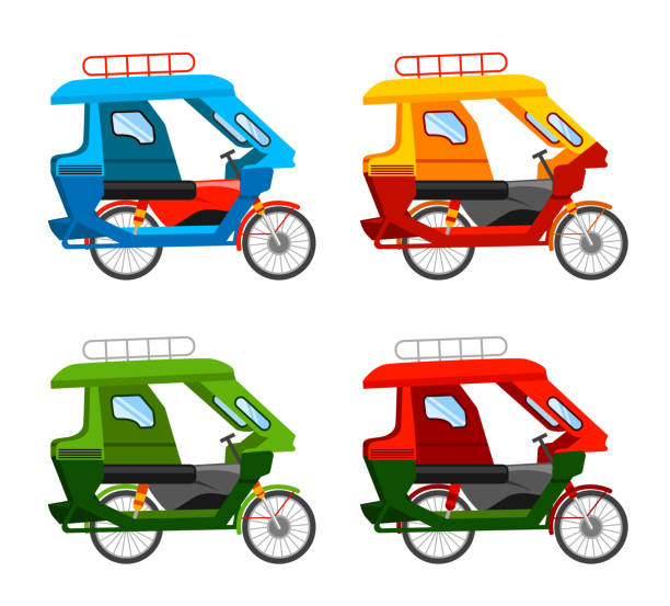 Tuk tuk and motorized tricycle, transportation. Vector flat illustration autorickshaw stock illustrations