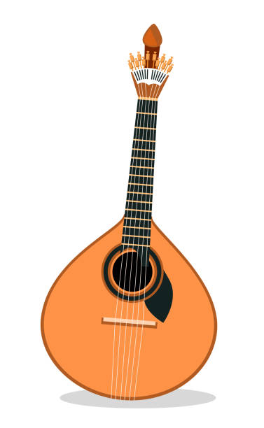 ilustrações de stock, clip art, desenhos animados e ícones de portuguese fado guitar. folk musical instrument. - plucking an instrument