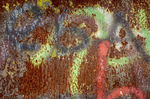 istock Painted metal sheet with rust texture and peeling paint. 1159473368