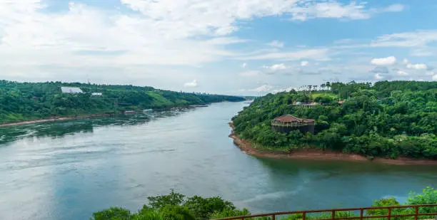 The three country point of Argentina, Brazil and Paraguay seen from the Argentinian side, Iguazu, Brazil, February 3th 2019