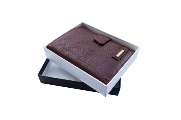 istock new brown men's wallet in gift box isolated on white background 1159474705