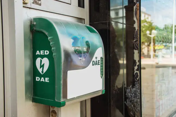 An automated External Defibrillator placed in a street