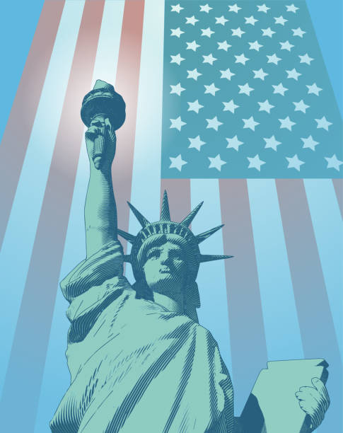 istock Engraving liberty illustration with USA flag on white BG 1159487411