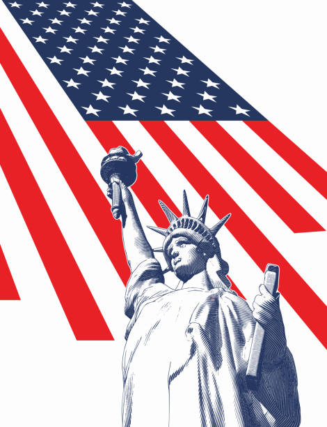 istock Engraving liberty illustration with USA flag on white BG 1159488388