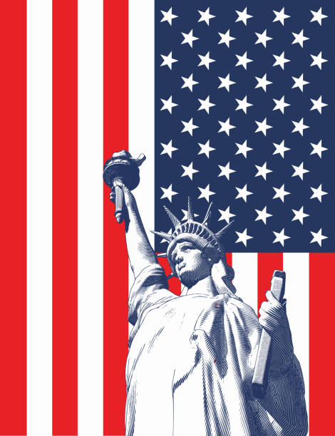 istock Engraving liberty illustration with USA flag on white BG 1159488905