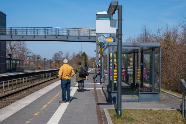 Glumso Denmark - April 8. 2019: people waiting for the train at Glumso train station