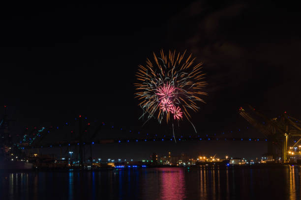 istock Pre holiday fireworks over the Vincent Thomas Bridge in San Pedro, CA 1159490651
