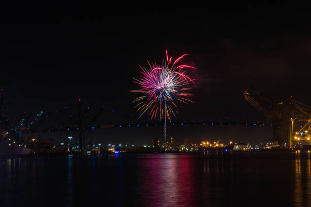 istock Pre holiday fireworks over the Vincent Thomas Bridge in San Pedro, CA 1159490656
