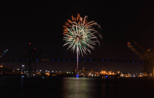 istock Pre holiday fireworks over the Vincent Thomas Bridge in San Pedro, CA 1159490661