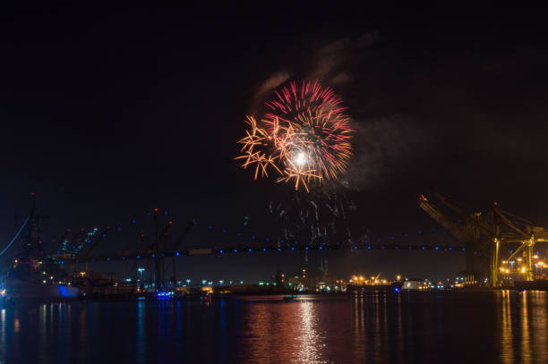 istock Pre holiday fireworks over the Vincent Thomas Bridge in San Pedro, CA 1159490662