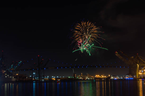 istock Pre holiday fireworks over the Vincent Thomas Bridge in San Pedro, CA 1159490675