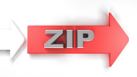 ZIP red arrow to the right - 3D rendering illustration