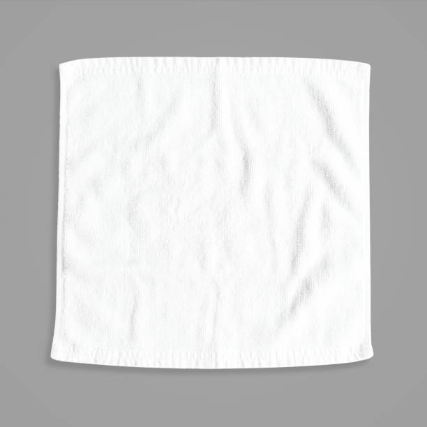 istock White cotton towel mock up template square size fabric wiper isolated on grey background with clipping path, flat lay top view 1159495410