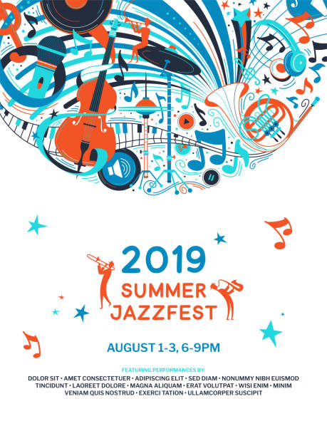 Summer jazz festival announcement poster flat template vector art illustration