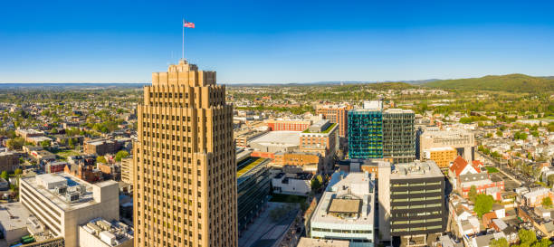 Aerial panorama of Allentown, Pennsylvania skyline stock photo