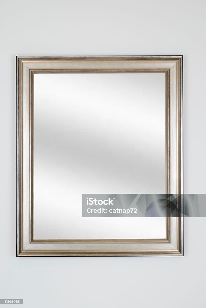 Silver Picture Frame with Mirror, White Isolated Picture frame in silver or pewter with digital mirror inserted, isolated on white background. Mirror - Object Stock Photo