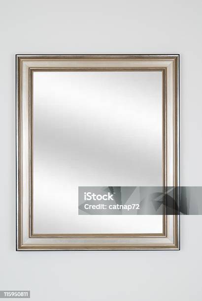 Silver Picture Frame With Mirror White Isolated Stock Photo - Download Image Now - Mirror - Object, Picture Frame, Frame - Border
