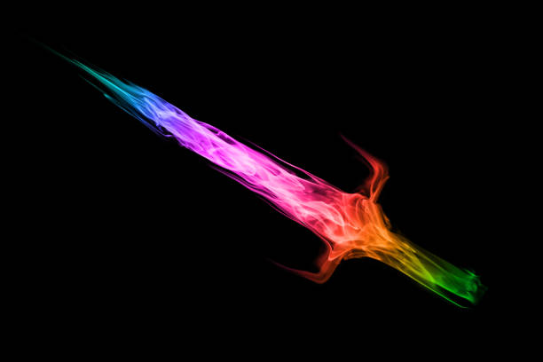 colorful fire flame sword isolated on black