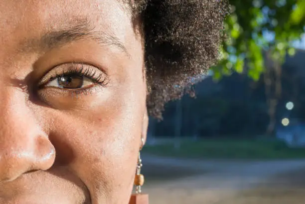 Photo of Close-up of brown eye of young African-American woman or Brazilian