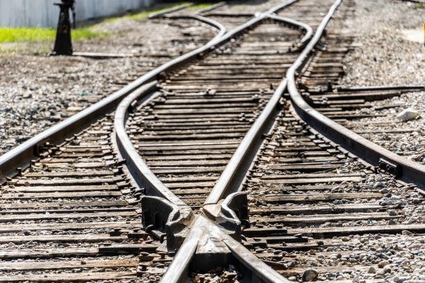 istock Railway tracks crossing each other to go in different directions 1159523410