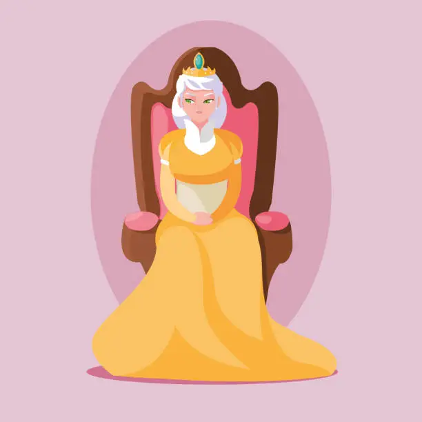 Vector illustration of queen fairytale magic sitting in chair avatar character