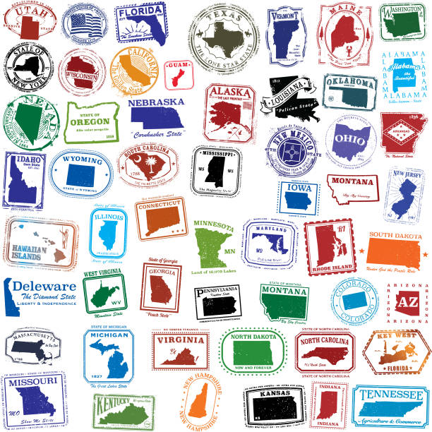 ilustraciones, imágenes clip art, dibujos animados e iconos de stock de serie de sellos de los estados unidos - michigan maryland