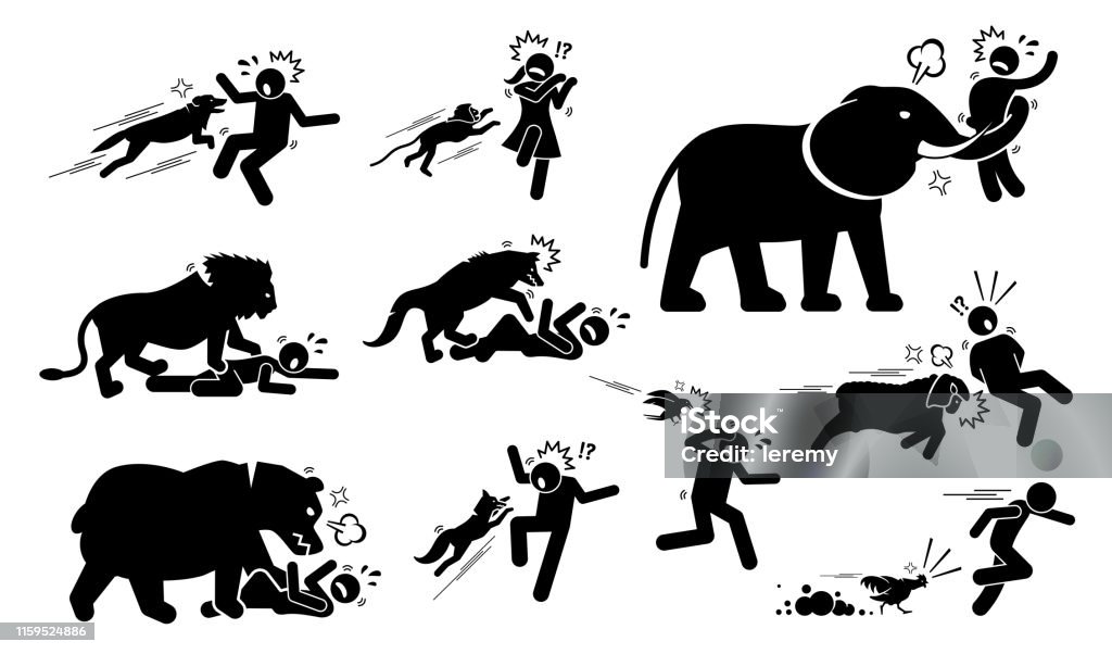 Animals Attack Human Icons Signs Symbol Stock Illustration - Download Image  Now - Dog, Biting, Icon - iStock