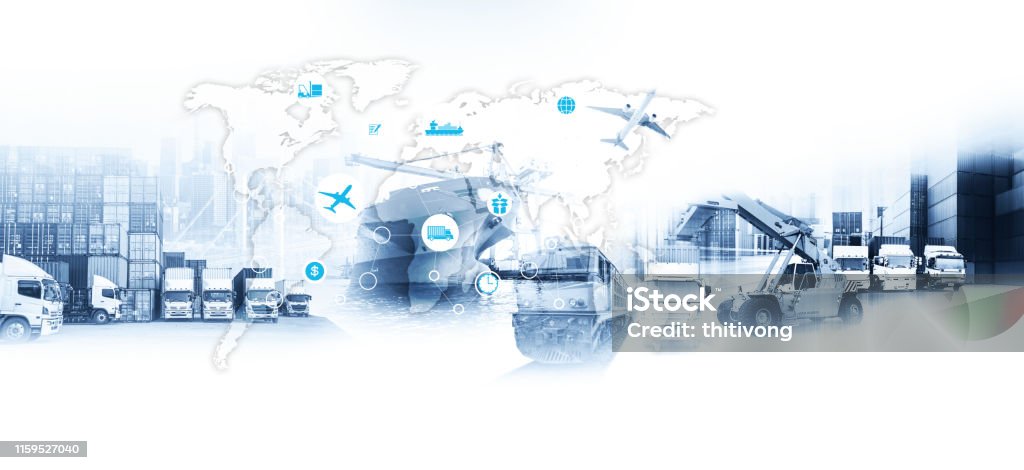 Smart technology concept with global logistics partnership Industrial Container Cargo freight ship, internet of things Concept of fast or instant shipping, Online goods orders worldwide Freight Transportation Stock Photo