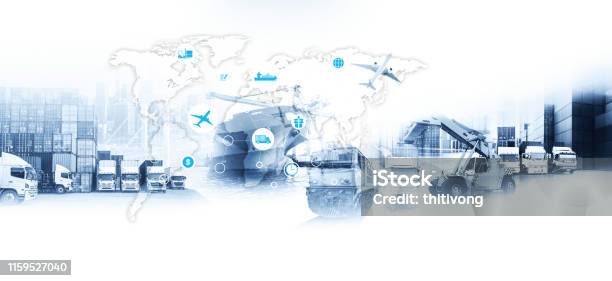 Smart Technology Concept With Global Logistics Partnership Industrial Container Cargo Freight Ship Internet Of Things Concept Of Fast Or Instant Shipping Online Goods Orders Worldwide Stock Photo - Download Image Now