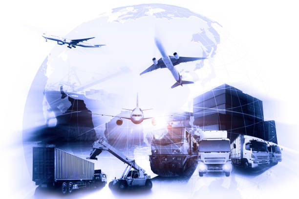 istock World map with logistic network distribution on background. Logistic and transport concept in front Logistics Industrial Container Cargo freight ship for Concept of fast or instant shipping, Online goods orders worldwide 1159527092