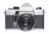 Vintage SLR film camera isolated on white