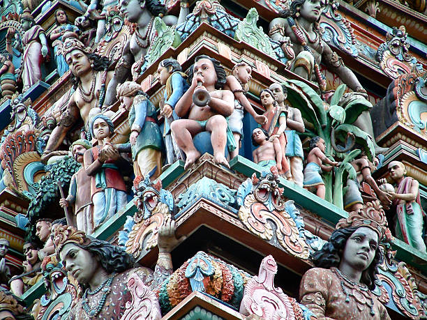 Temple architecture in Chennai,India Detail of a gopuram,decorated with sculptures and carvings from Hindu mythology. kapaleeswarar temple photos stock pictures, royalty-free photos & images