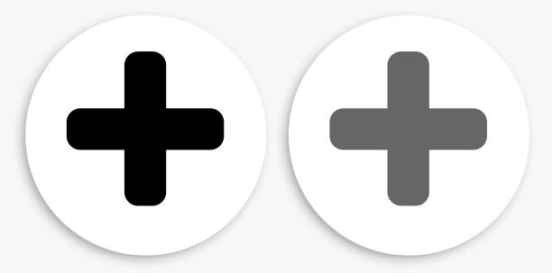 plus zeichen schwarz und weiß runde symbol - additionstaste stock-grafiken, -clipart, -cartoons und -symbole