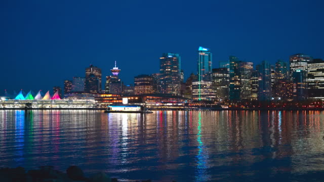 Night view to North Vancouver over Vancouver Harbour from Stanley Park.