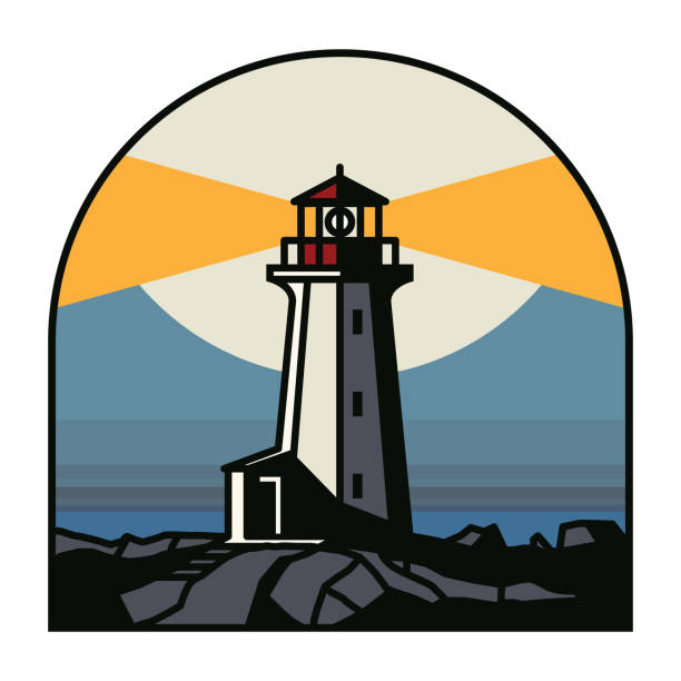 leuchtturm in der nacht - sea sign direction beacon stock-grafiken, -clipart, -cartoons und -symbole