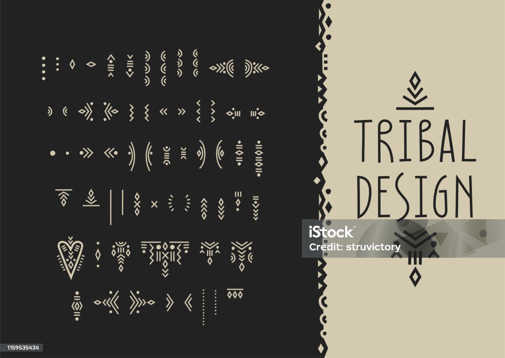 Vector set van line art symbolen voor logo ontwerp en belettering in Boho stijl. - Royalty-free Inheemse cultuur vectorkunst