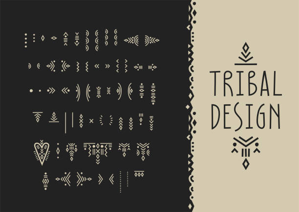 Vector set of line art symbols for logo design and lettering in boho style. Vector set of line art symbols for logo design and lettering in boho style. runes stock illustrations